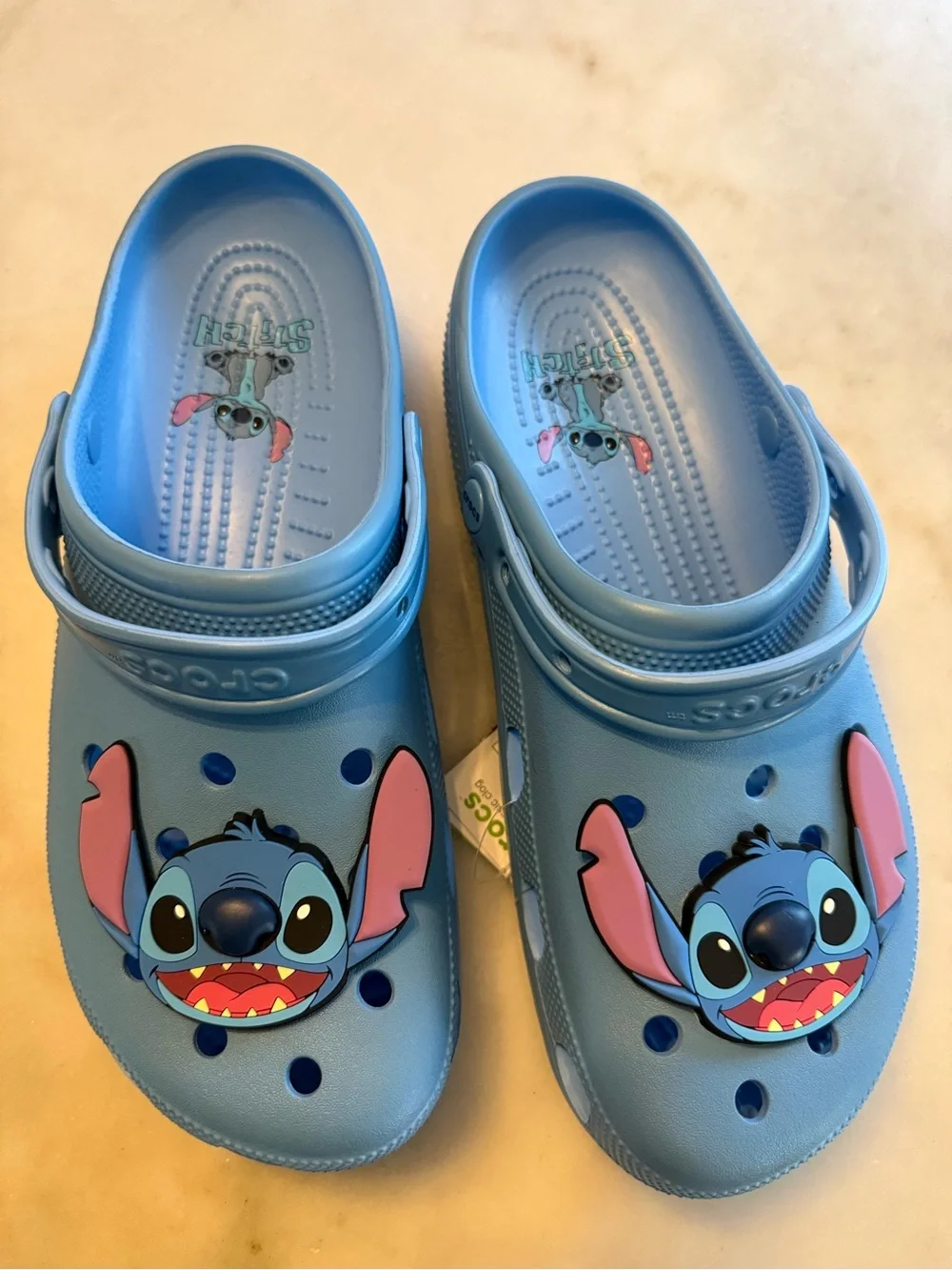 CROCS Kids Blue Stitch Clog Sandals with Pink Accent